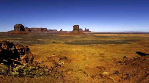 Scenic view of landscape against clear blue sky