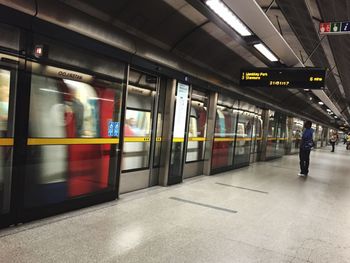 Blurred motion of train at subway station