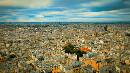 Paris aerial panorama with river seine and eiffel tower, france. 