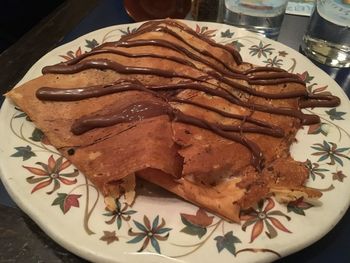 High angle view of dessert in plate on table