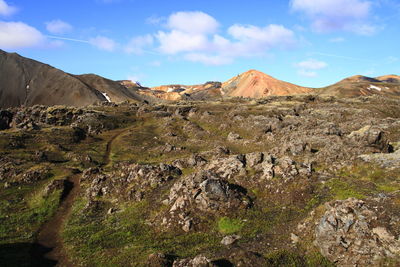 Scenic view of landscape and mountains against sky