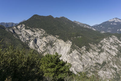 Low angle view of mountains against clear sky