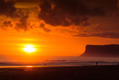 Scenic view of beach against sky during sunset surf saltburn