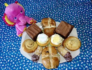 High angle view of stuffed toy on table