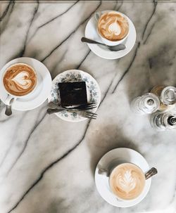 High angle view of coffee on table