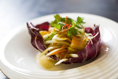 Close-up of meal served in plate