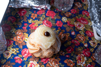 High angle view of cake on table