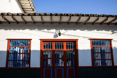 Facade of the houses at the heritage town of salamina in colombia.