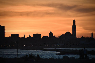 Silhouette buildings against sky during sunset