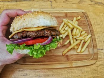 Close-up of burger on plate