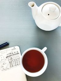 High angle view of coffee on table