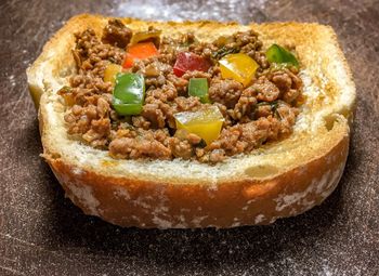 High angle view of bread in plate