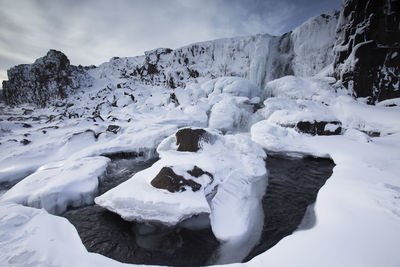 Scenic view of frozen lake against sky