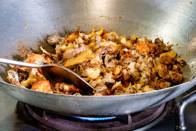 High angle view of food in pan