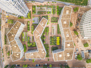 High angle view of buildings in city