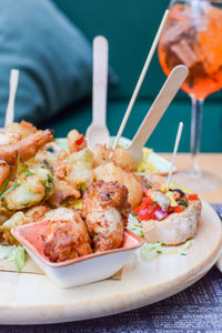 Close-up of seafood in plate on table