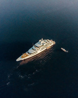 High panorama angle view of a luxurious yacht on the sea