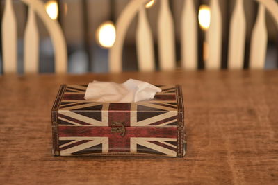 Close-up of christmas decorations on table