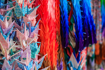 Full frame shot colorful origami decorated outdoors