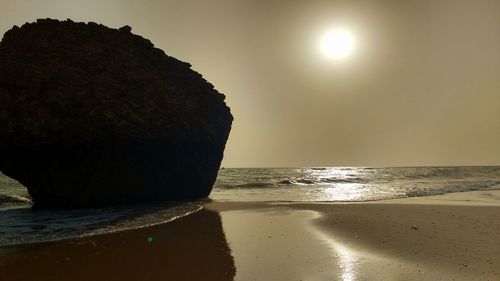 Scenic view of sea against clear sky at sunset