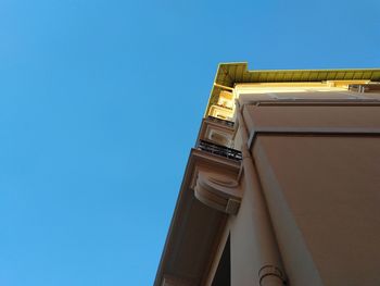 Low angle view of building against clear blue sky