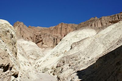 Scenic view of mountains against clear blue sky