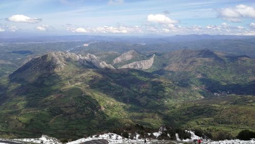 Aerial view of landscape and mountains against sky