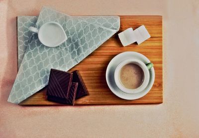 High angle view of breakfast on table