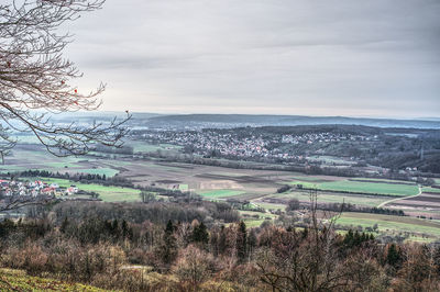 High angle view of city against sky