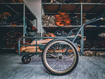 Bicycle parked on display at store