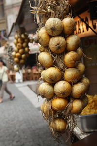 Close-up of onions for sale at market