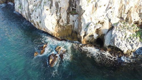 High angle view of rocks in sea