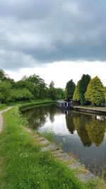 Scenic view of lake against cloudy sky