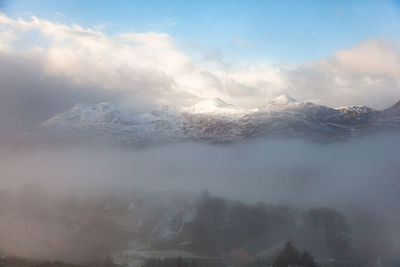 Scenic view of snowcapped mountains against sky