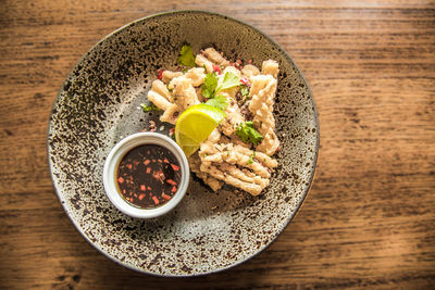 High angle view of food in plate