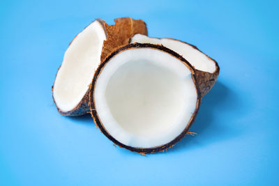 High angle view of ice cream against blue background