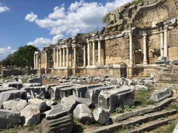 Ancient temple against cloudy sky