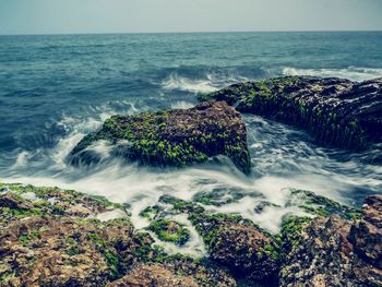 Scenic view of sea against clear sky