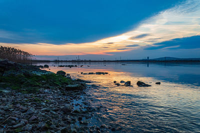 Scenic view of sea against sky during sunset