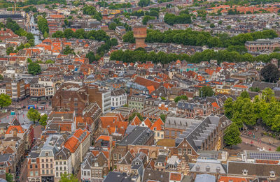 High angle view of buildings in city