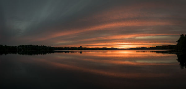 Scenic view of calm lake at sunset