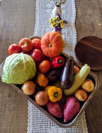 High angle view of fruits on table