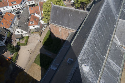 High angle view of street amidst buildings