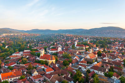 Szentendre, hungary the city of arts from birds eye view. aerial cityscape