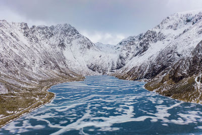 Scenic view of snowcapped mountains against sky