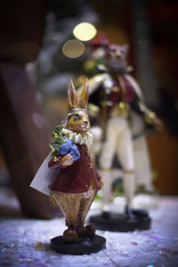 Close-up of christmas decorations on table