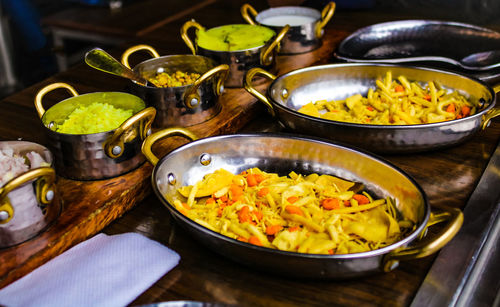 High angle view of food in bowl on table