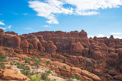 Rock formations on landscape against sky