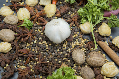 High angle view of spices on table