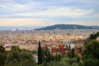 High angle shot of townscape against sky